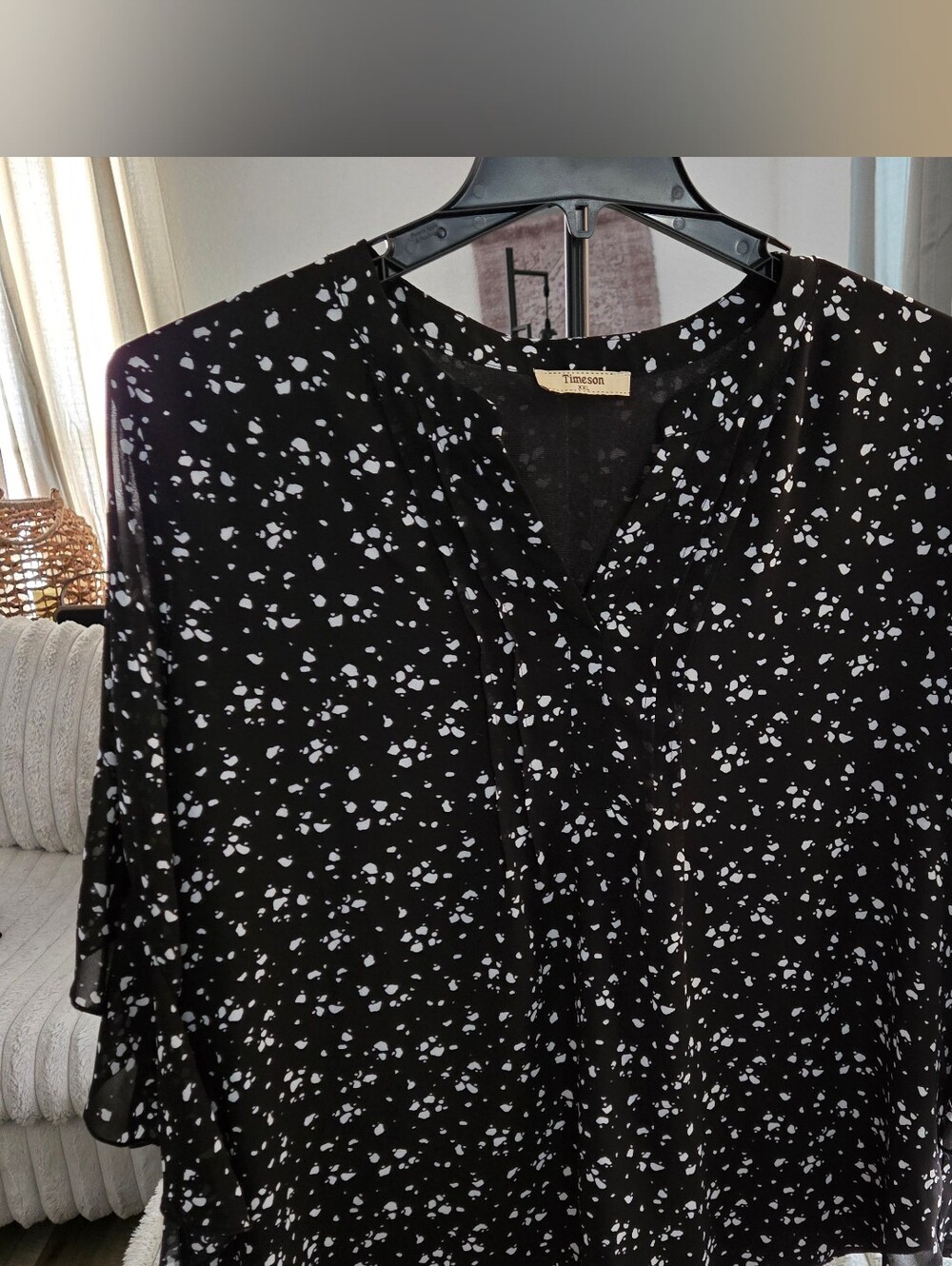 Timeson Black and White Printed V-Neck Blouse
